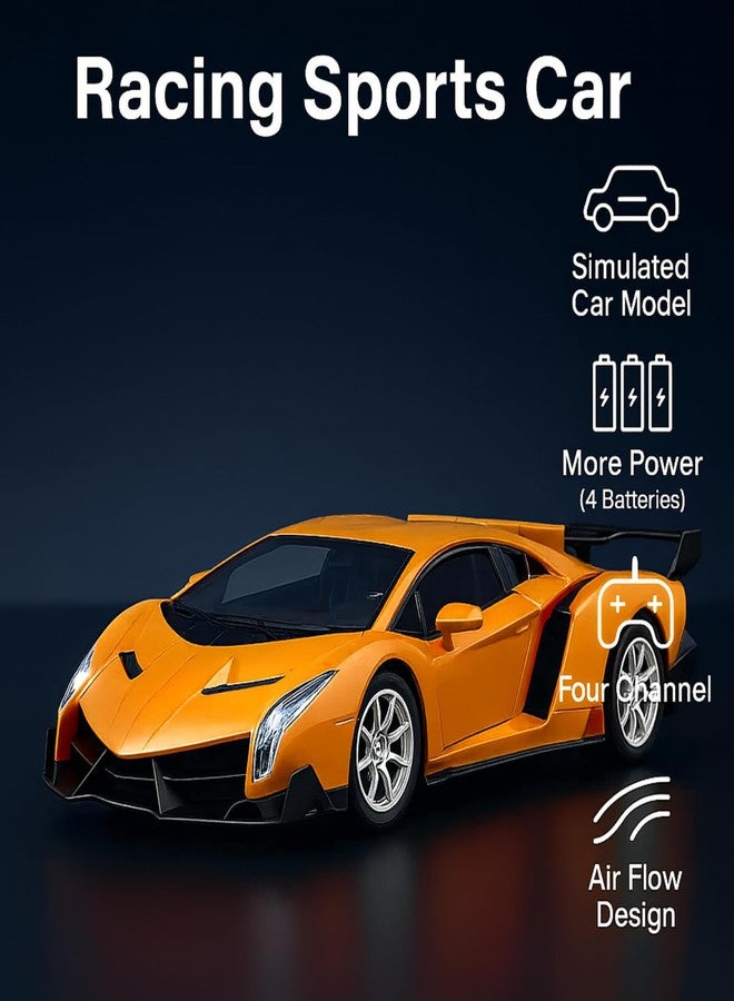 KIDZYMON® Large RC Car high Speed, 27 cm Jumbo Size, Remote Control Car for Kids, Headlight, Air Flow Design, 4-Channel, Orange Colour - Image 5